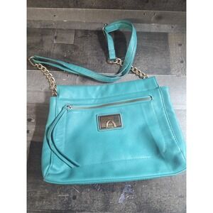 Nicole Miller Aqua/Teal Partial Chain Single Strap  Purse Faux Leather
